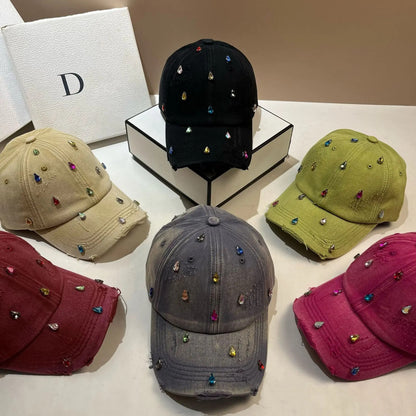 Luxury Water Diamond Baseball Cap Design Sun  Hat American Youth Personalized  Water Washed Punched Baseball Hat Trend