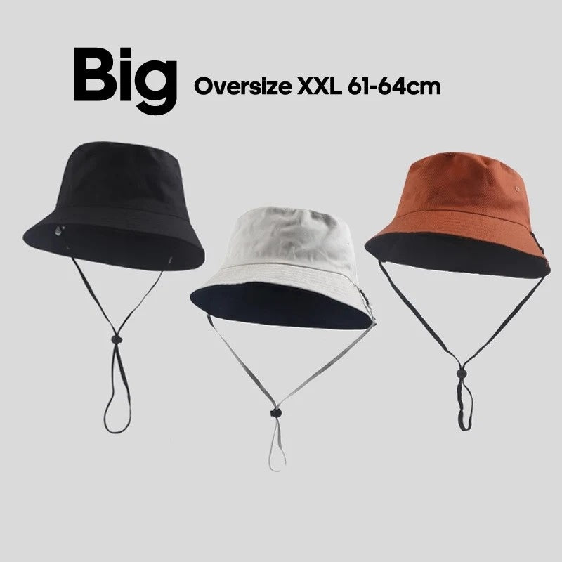 Big Size XXL 63cm 100% Cotton Bucket Hat Men Women Big Head  Reversible  Fisherman Hat Men Large Size Large Tide Hip Hop Sun Hat
