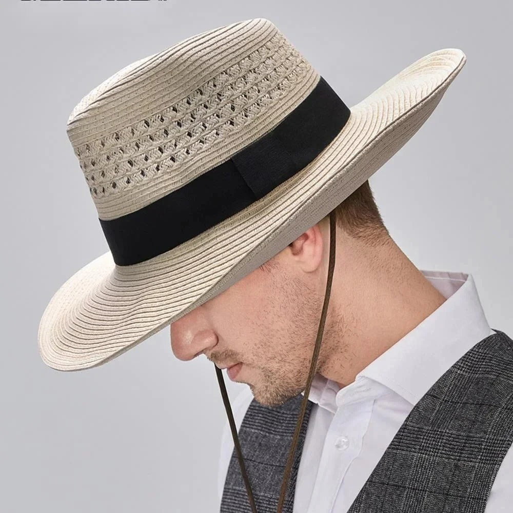 Men Big Head Straw Hat Dad Summer Large Size Sun Cap Male Wide Brim Fedora 58cm 60cm 62cm