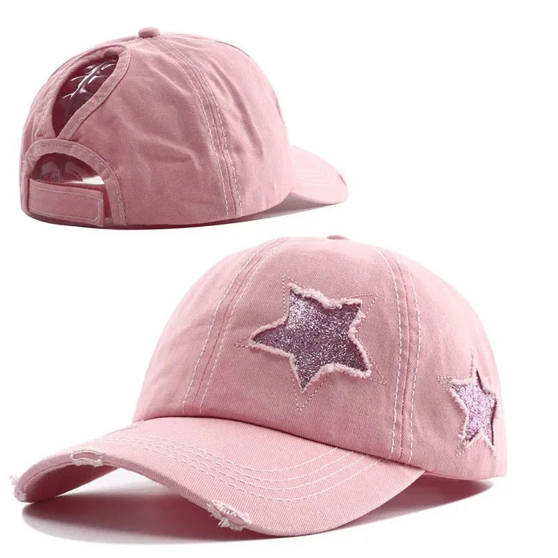 New Star Hollow Out Tail Baseball Cap for Ponytail Snapback Hat  Women Hip Hop Adjustable Distressed Hats Casquettes Femmes