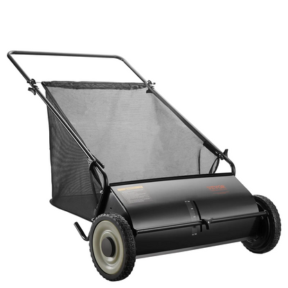 Push Lawn Sweeper 26 Inch Leaf & Grass CollectorStrong Rubber Wheels