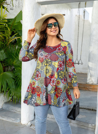 Womens Tops - Plus Size Tunics 3/4 Sleeve Loose Fit Dressy Casual Long Swing Flowy Lady Blouses Shirts Wear with Leggings Teals Blue Clothing A1 SATGF