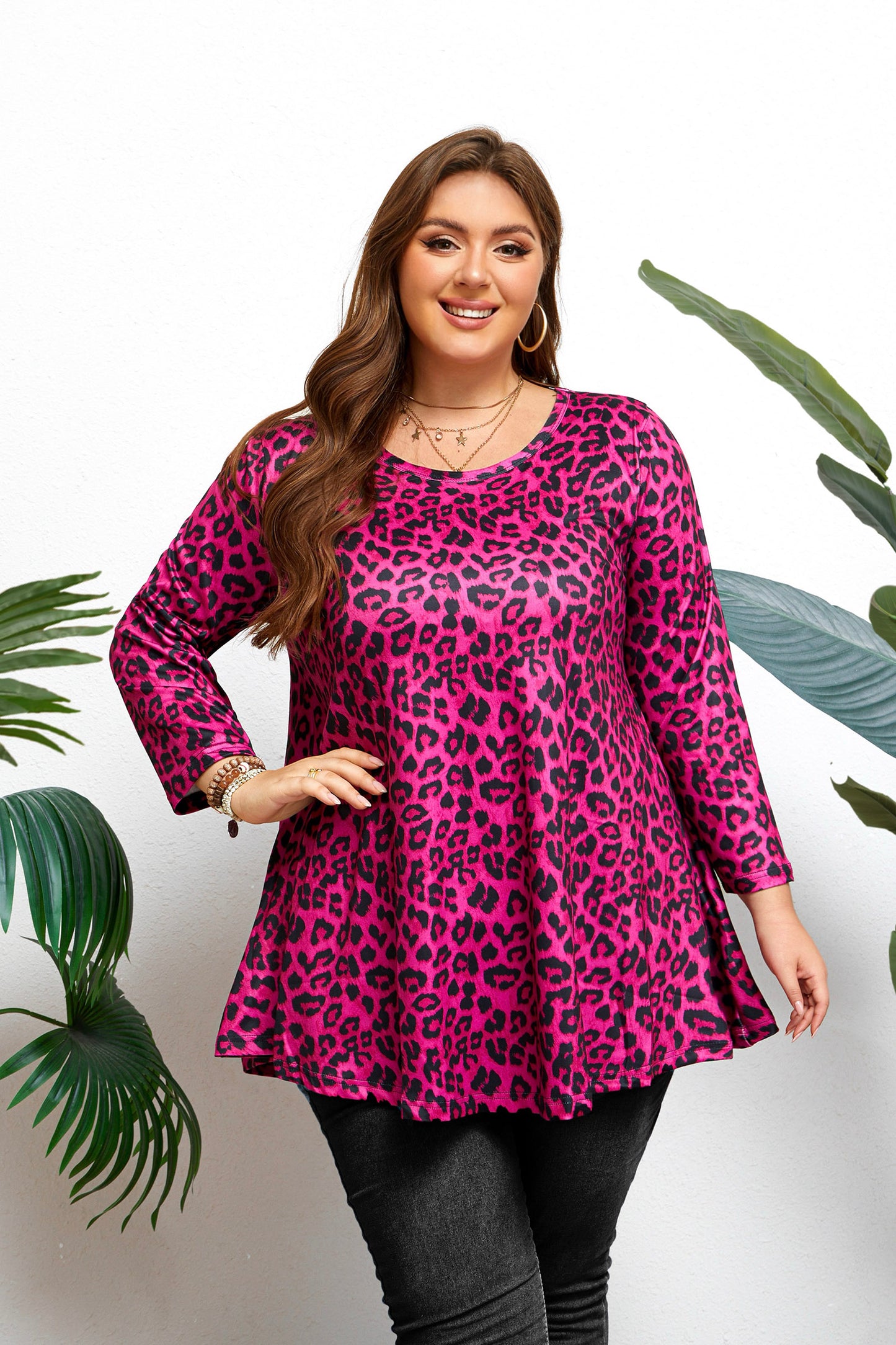 Womens Tops - Plus Size Tunics 3/4 Sleeve Loose Fit Dressy Casual Long Swing Flowy Lady Blouses Shirts Wear with Leggings Teals Blue Clothing A14 SATHD2