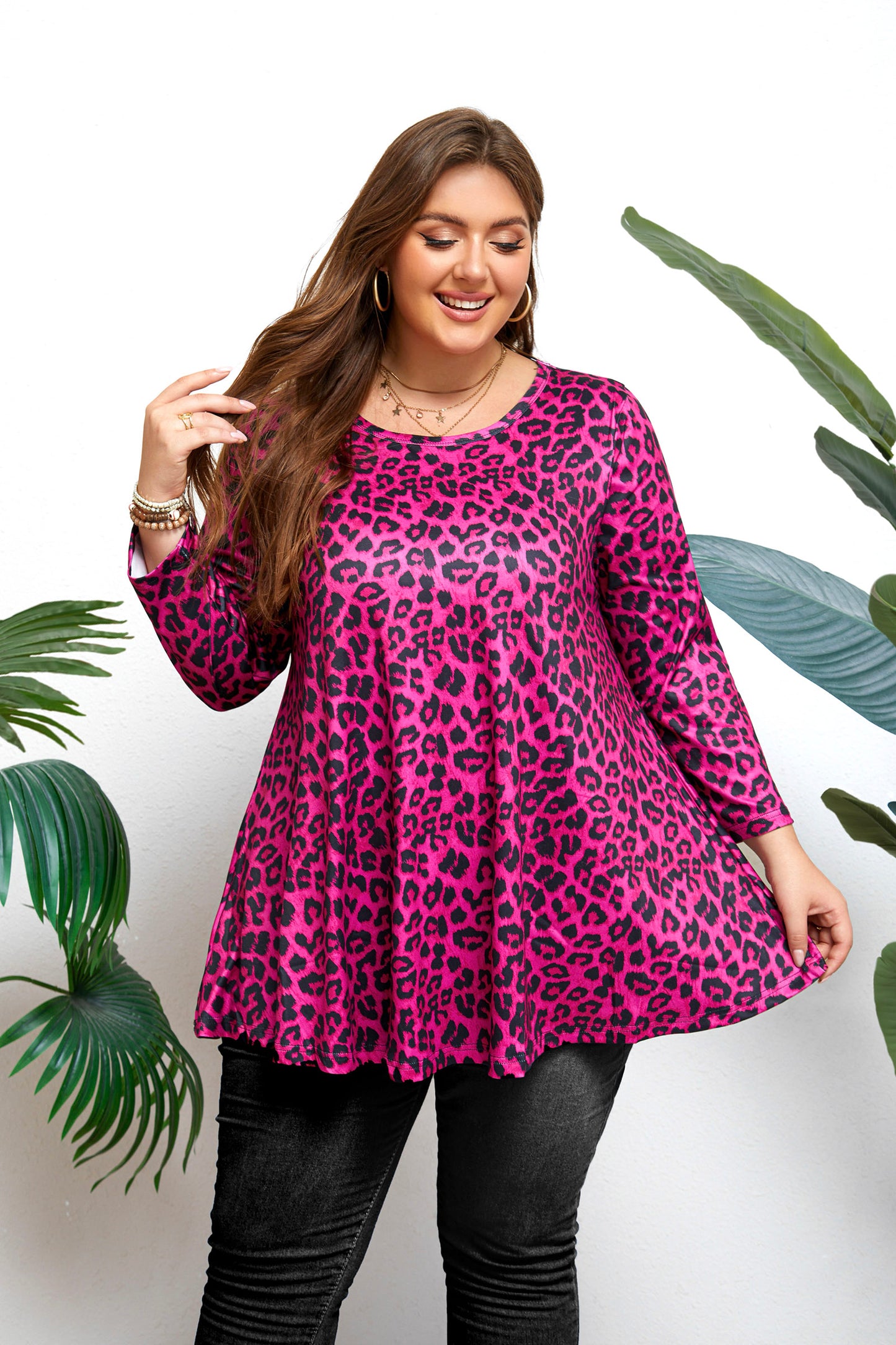 Womens Tops - Plus Size Tunics 3/4 Sleeve Loose Fit Dressy Casual Long Swing Flowy Lady Blouses Shirts Wear with Leggings Teals Blue Clothing A14 SATHD2