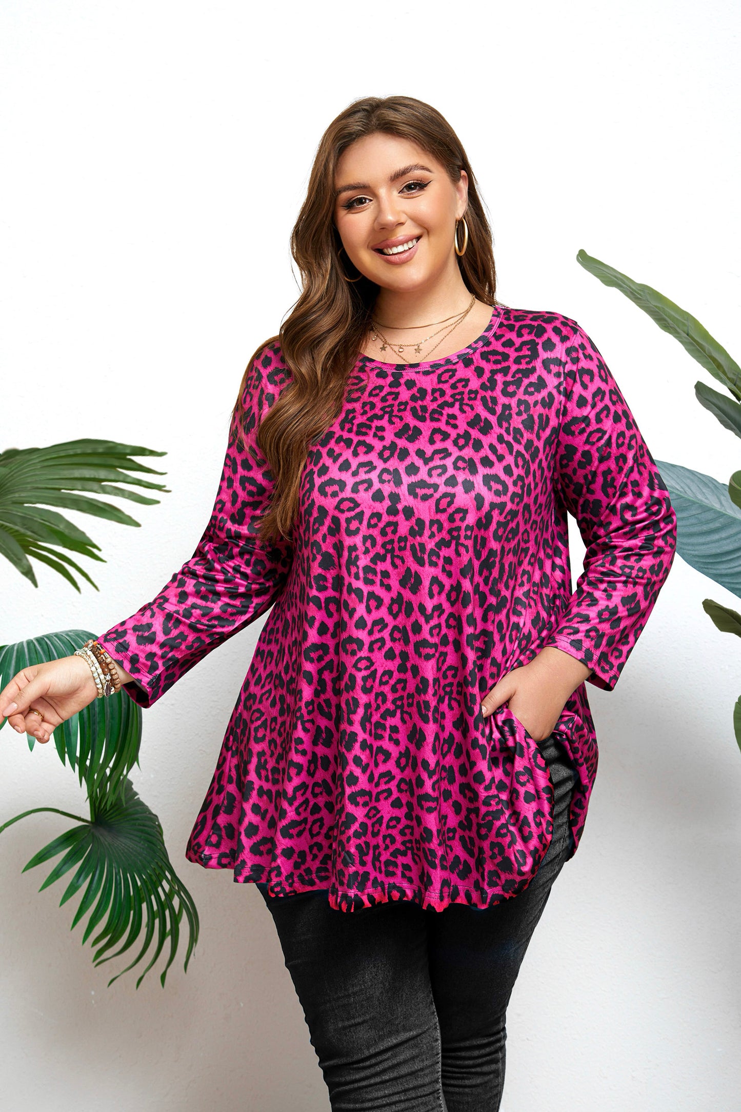 Womens Tops - Plus Size Tunics 3/4 Sleeve Loose Fit Dressy Casual Long Swing Flowy Lady Blouses Shirts Wear with Leggings Teals Blue Clothing A14 SATHD2