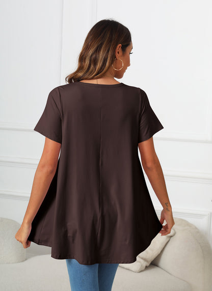 Tunic Tops for Women Plus Size Short Sleeve Crew Neck Swing Flare Loose T-Shirt Blouses to Wear with Leggings  B14 SATXBN