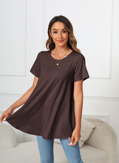 Tunic Tops for Women Plus Size Short Sleeve Crew Neck Swing Flare Loose T-Shirt Blouses to Wear with Leggings  B14 SATXBN