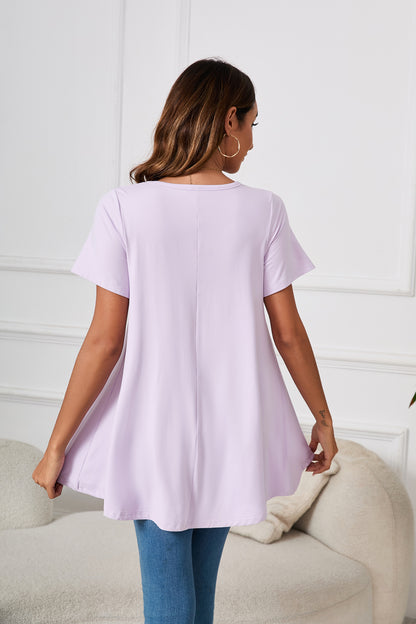 Tunic Tops for Women Plus Size Short Sleeve Crew Neck Swing Flare Loose T-Shirt Blouses to Wear with Leggings  B3 SATXP