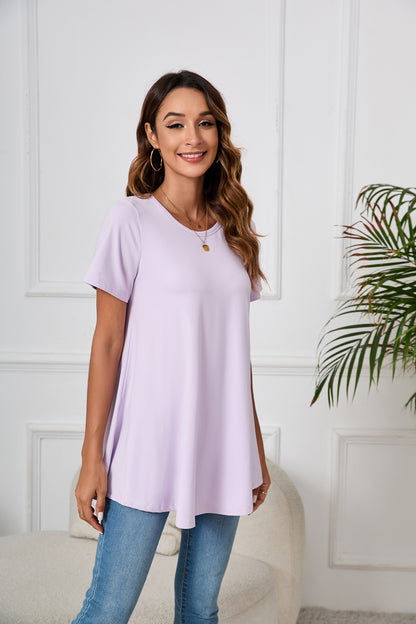 Tunic Tops for Women Plus Size Short Sleeve Crew Neck Swing Flare Loose T-Shirt Blouses to Wear with Leggings  B3 SATXP