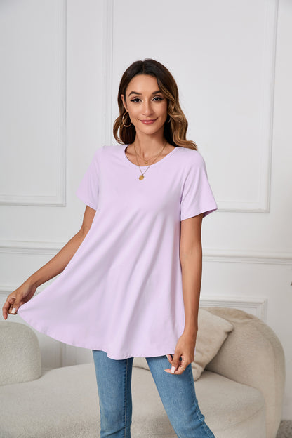 Tunic Tops for Women Plus Size Short Sleeve Crew Neck Swing Flare Loose T-Shirt Blouses to Wear with Leggings  B3 SATXP