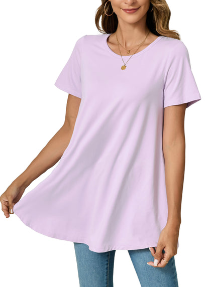 Tunic Tops for Women Plus Size Short Sleeve Crew Neck Swing Flare Loose T-Shirt Blouses to Wear with Leggings  B3 SATXP