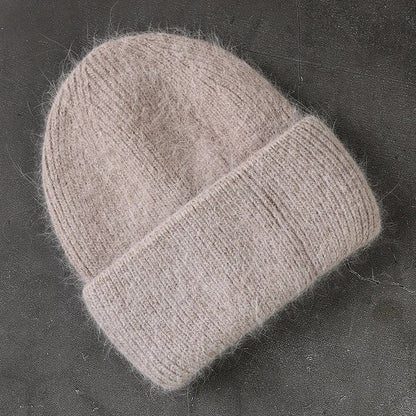 Warm  Angola Rabbit Fur Winter Knitted Beanies Women Cap Female  Ski Outdoor Warm Cashmere Wool Hats