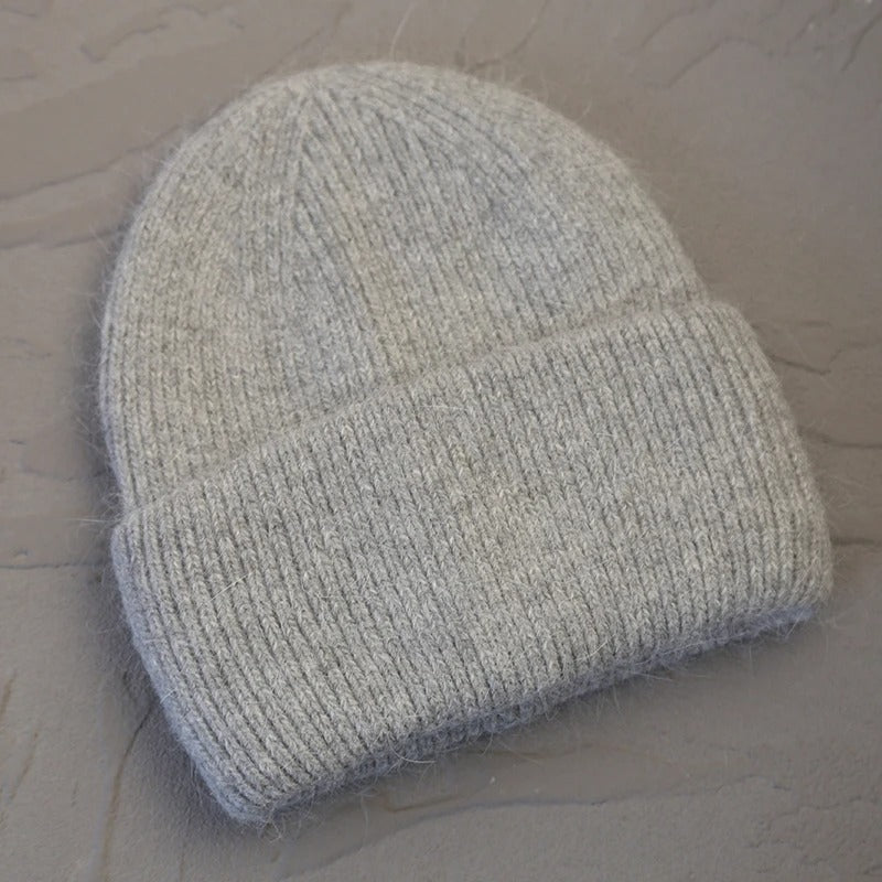 Warm  Angola Rabbit Fur Winter Knitted Beanies Women Cap Female  Ski Outdoor Warm Cashmere Wool Hats