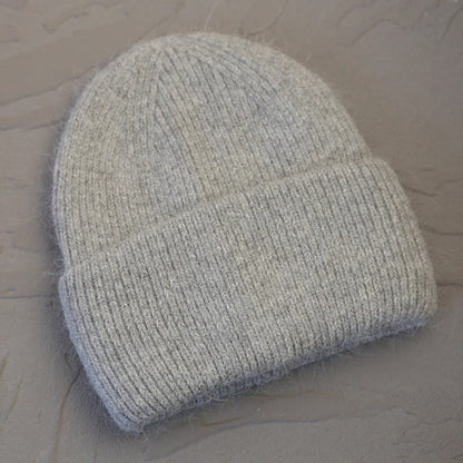 Warm  Angola Rabbit Fur Winter Knitted Beanies Women Cap Female  Ski Outdoor Warm Cashmere Wool Hats