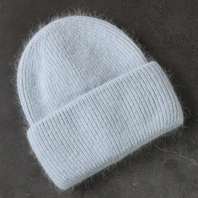 Warm  Angola Rabbit Fur Winter Knitted Beanies Women Cap Female  Ski Outdoor Warm Cashmere Wool Hats