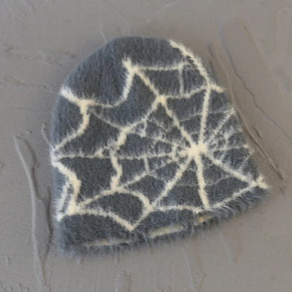 Fashion Plush Knit  Spider Web Design Hat for Men Women Pullover Pile Cap Goth  Warm Beanie Hats New Hip-hop Street Cap