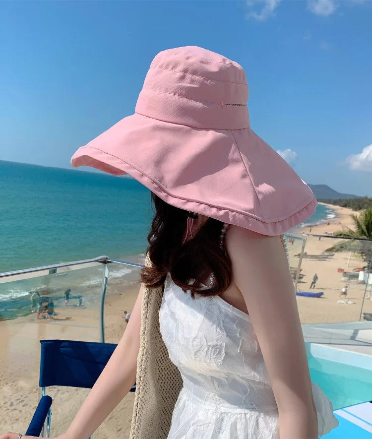Wide Brim UPF 50+ Sun Hat Women Anti-UV Protection Hiking Fisherman Cap Fold Summer Solid Beach Bucekt Hat