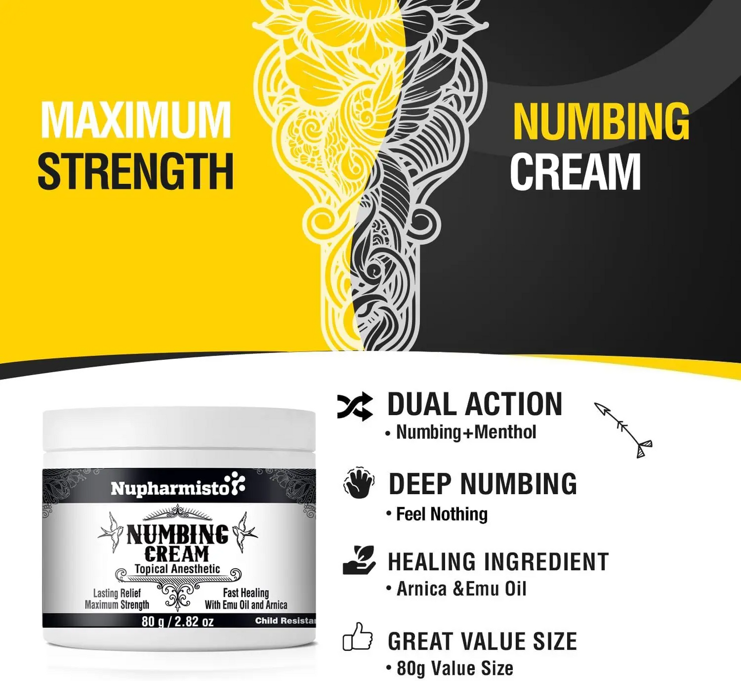 Tattoo Numbing Cream: Maximum Strength Lidocaine & Menthol for Long-Lasting Pain Relief During Tattoos, Piercings, and Waxing