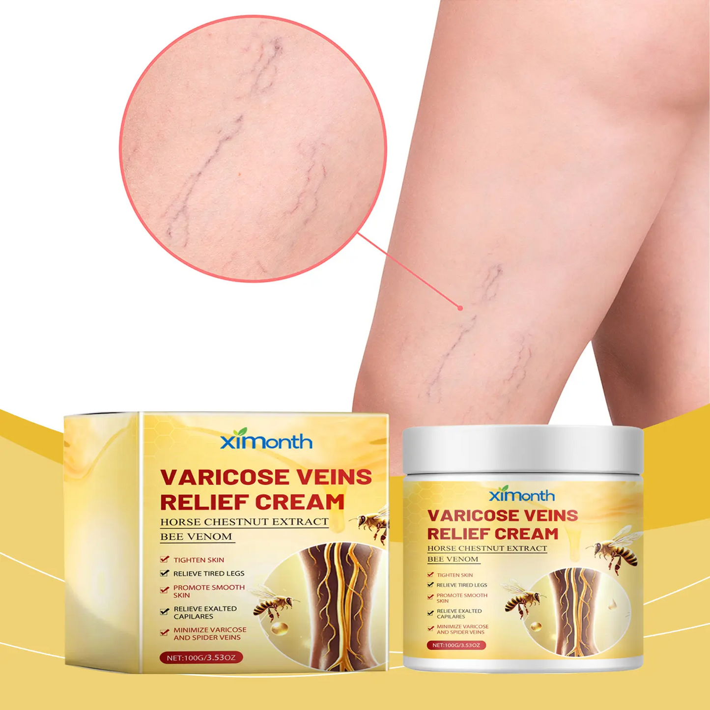 Bee Venom Extract Varicose Veins Cream, Pain & Swelling Relief Body Lotion, 100g Moisturizer