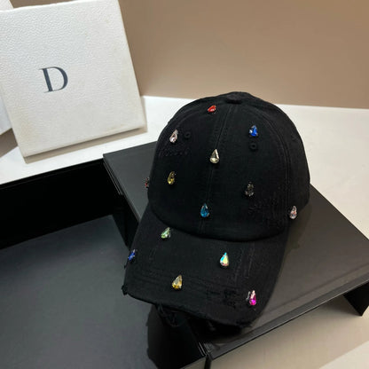 Luxury Water Diamond Baseball Cap Design Sun  Hat American Youth Personalized  Water Washed Punched Baseball Hat Trend