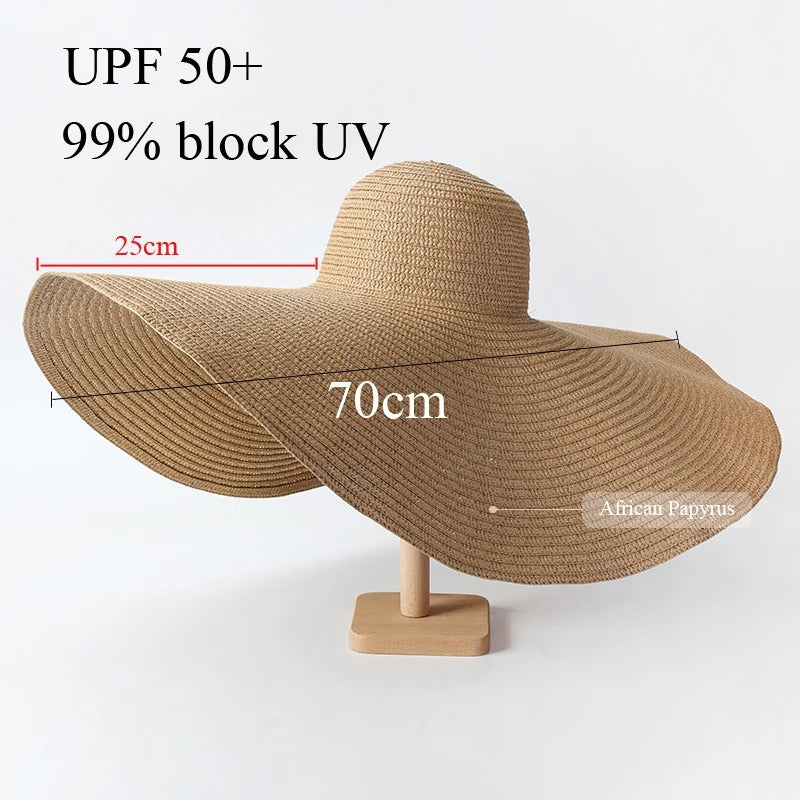 Lady Summer Wide Brim Straw  Hat  Oversized 70cm Foldable Beach Sun Hats Large  Uv Protection Sun Hat for Women