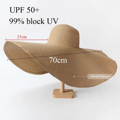 Lady Summer Wide Brim Straw  Hat  Oversized 70cm Foldable Beach Sun Hats Large  Uv Protection Sun Hat for Women