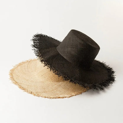 Fashion Trend Flat Top Straw Classic Treasure Grass Sun Protection Hat Outdoor Beach Hat Designer Black Cap