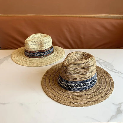 Summer Travel Paper Straw Hat Momen's Sun Protection Sunshade Flat Brim Jazz Hats Men Versatile Casual Outdoor Sun Hats Men