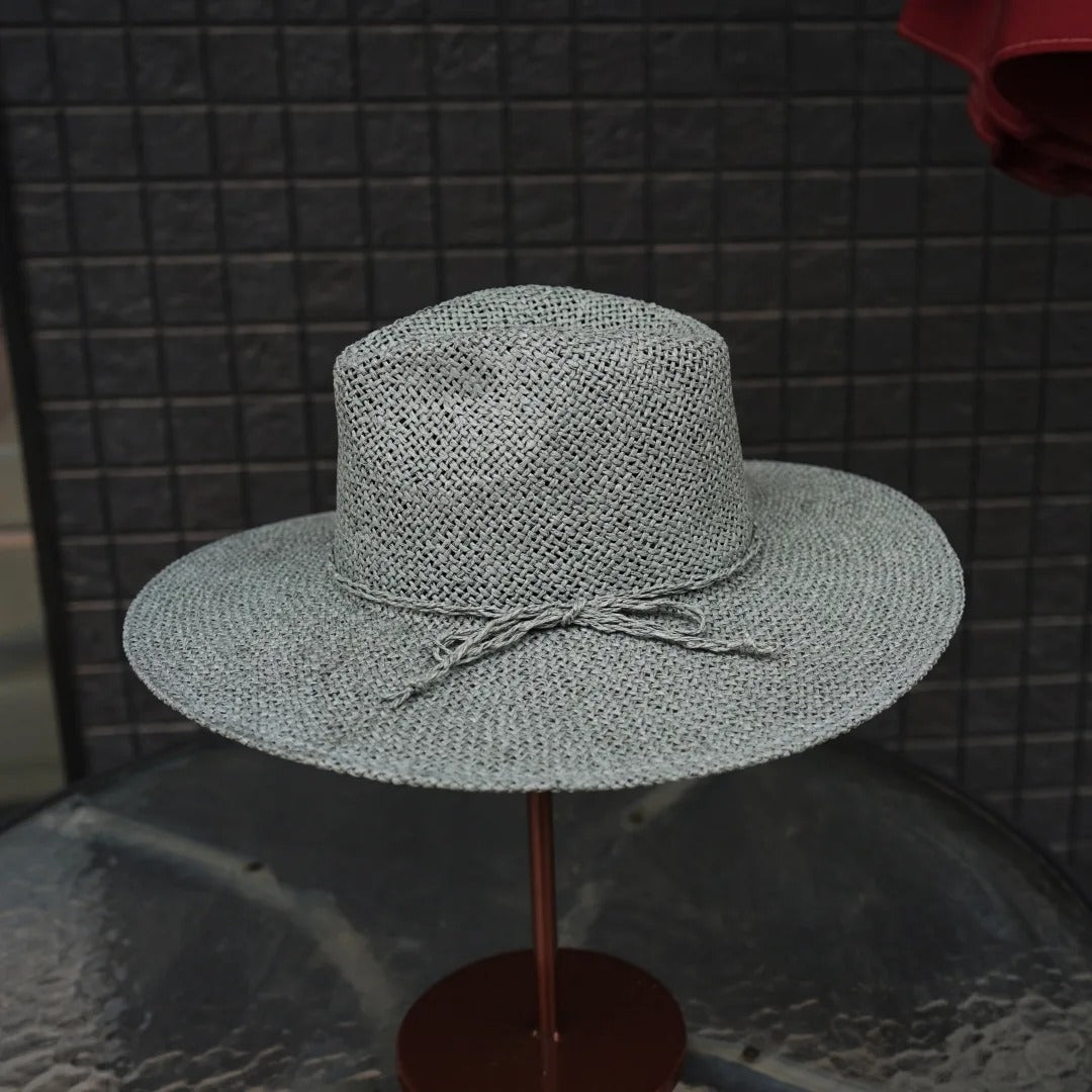 New Classical Gray Women Wide Brim Straw Panama Hat Ladies Fedora Hat Summer Beach Sun Hat