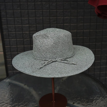 New Classical Gray Women Wide Brim Straw Panama Hat Ladies Fedora Hat Summer Beach Sun Hat