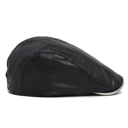 New Men Women Berets Faux Leather British Vintage Flat Cap Male Solid Black Red Navy Brown Newsboy Caps Adjustable Driver Hats