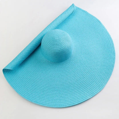 Lady Summer Wide Brim Straw  Hat  Oversized 70cm Foldable Beach Sun Hats Large  Uv Protection Sun Hat for Women