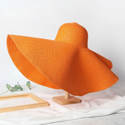 Lady Summer Wide Brim Straw  Hat  Oversized 70cm Foldable Beach Sun Hats Large  Uv Protection Sun Hat for Women