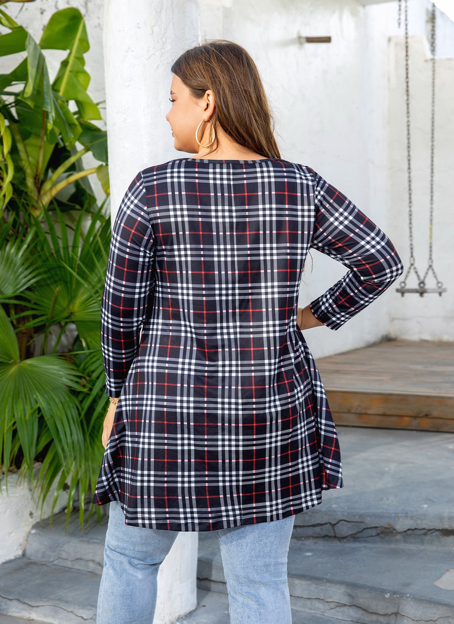 Womens Tops - Plus Size Tunics 3/4 Sleeve Loose Fit Dressy Casual Long Swing Flowy Lady Blouses Shirts Wear with Leggings Teals Blue Clothing A5 SATBC
