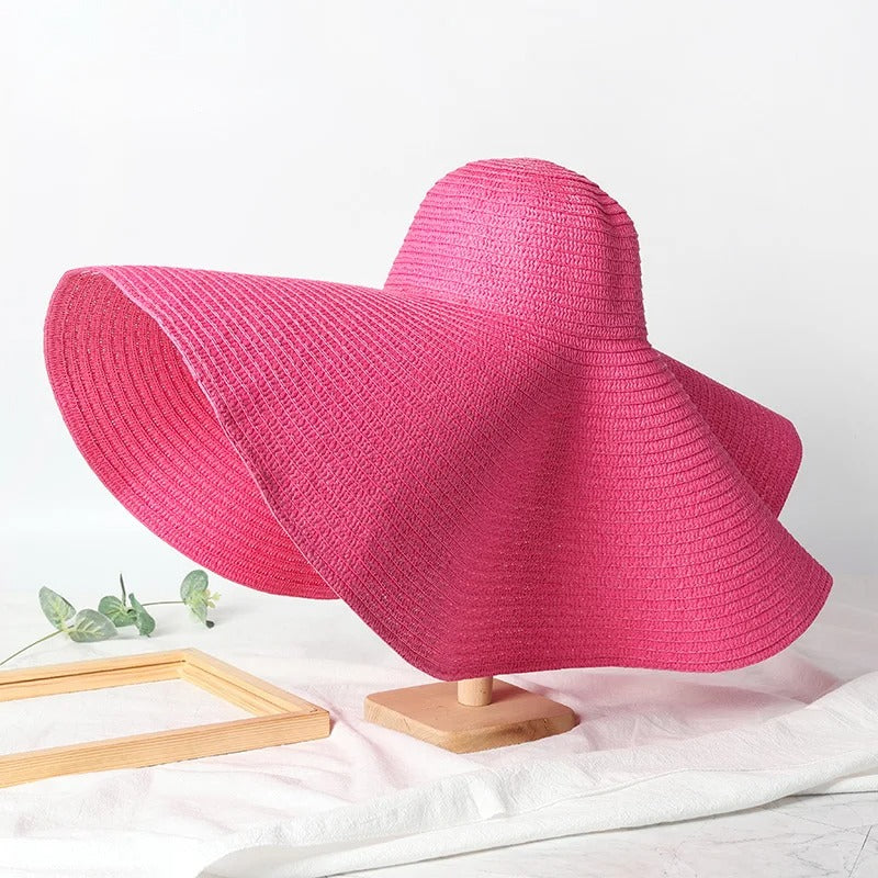 Lady Summer Wide Brim Straw  Hat  Oversized 70cm Foldable Beach Sun Hats Large  Uv Protection Sun Hat for Women