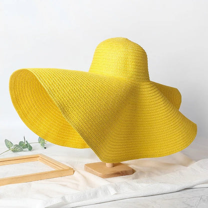 Lady Summer Wide Brim Straw  Hat  Oversized 70cm Foldable Beach Sun Hats Large  Uv Protection Sun Hat for Women