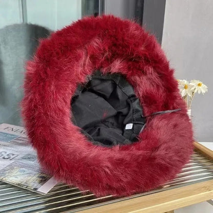 Rabbit Fur Knitted Scarf Hood Women Cashmere Beanies Winter Unisex Warm Skiing Hat Outdoor Ear Protection Bonnet