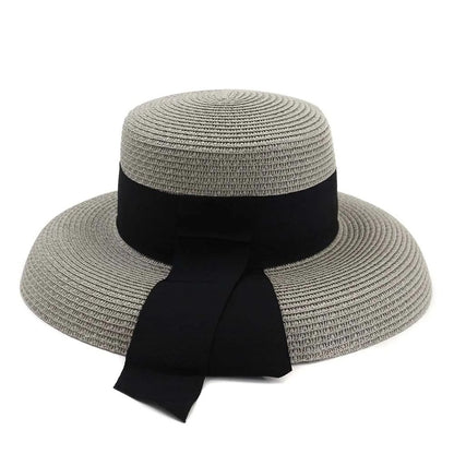 Summer Straw Hat with Ribbon Hepburn Style Big Eaves Female Outdoor Travel Beach Vacation Seaside Sun Hat  Fashion Hat