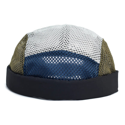 Men's Brimless Docker Hat Summer Breathable Mesh Net Beanie Cap Rolled Cuff Harbour Hats Sailor Fisherman Landlord Hat