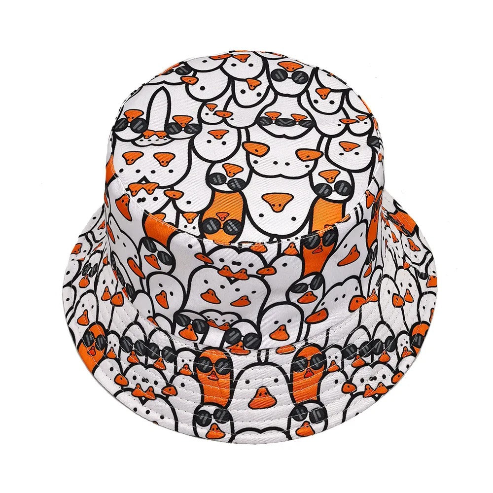 Cartoon Duck Bucket Hat White Cute Pattern Printing Fisherman Hats Double Sides Unisex Adult Panama Cap Caps For Men Momen