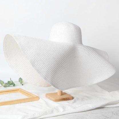 Lady Summer Wide Brim Straw  Hat  Oversized 70cm Foldable Beach Sun Hats Large  Uv Protection Sun Hat for Women
