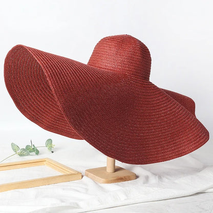 Lady Summer Wide Brim Straw  Hat  Oversized 70cm Foldable Beach Sun Hats Large  Uv Protection Sun Hat for Women