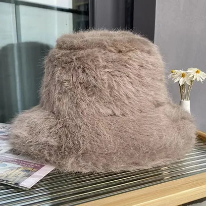 Rabbit Fur Knitted Scarf Hood Women Cashmere Beanies Winter Unisex Warm Skiing Hat Outdoor Ear Protection Bonnet