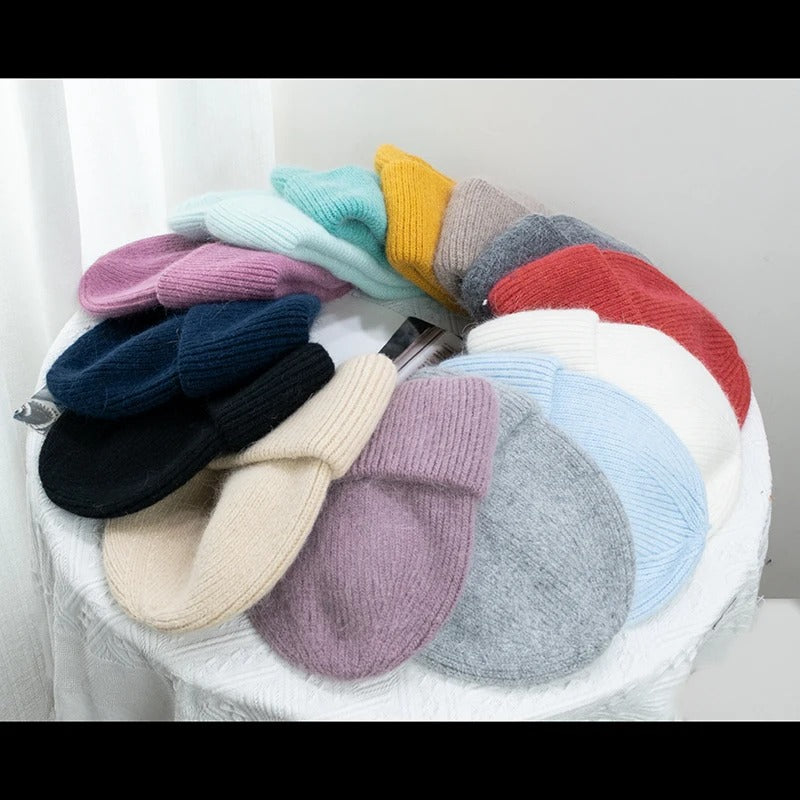 Warm  Angola Rabbit Fur Winter Knitted Beanies Women Cap Female  Ski Outdoor Warm Cashmere Wool Hats