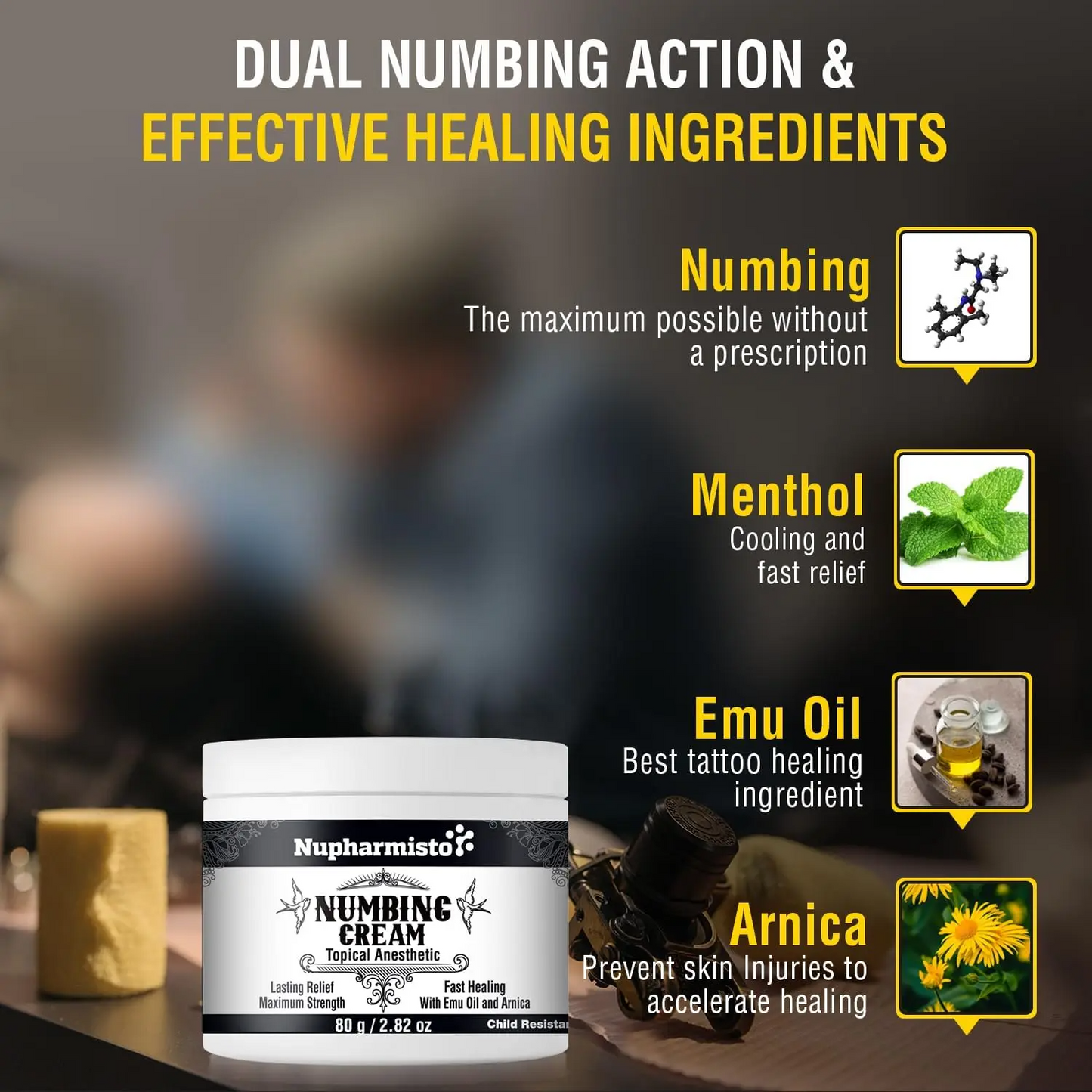 Tattoo Numbing Cream: Maximum Strength Lidocaine & Menthol for Long-Lasting Pain Relief During Tattoos, Piercings, and Waxing