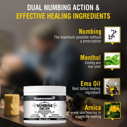 Tattoo Numbing Cream: Maximum Strength Lidocaine & Menthol for Long-Lasting Pain Relief During Tattoos, Piercings, and Waxing