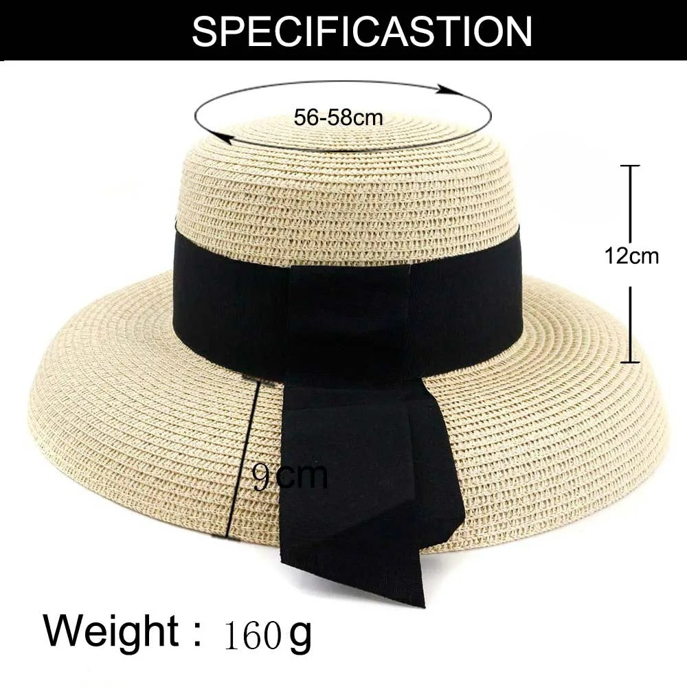 Summer Straw Hat with Ribbon Hepburn Style Big Eaves Female Outdoor Travel Beach Vacation Seaside Sun Hat  Fashion Hat