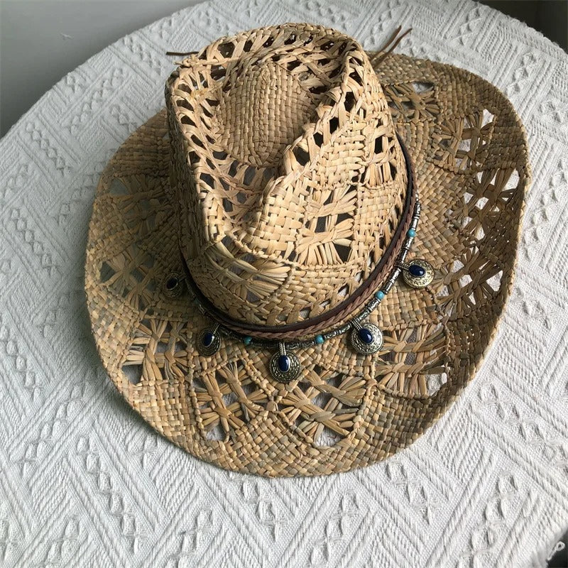 Cowboy Straw Hat Western Cowboy Sun Hat Spring Knight Hat Unisex Jazz Hat Summer Wide brimmed Hat sombrero hombre