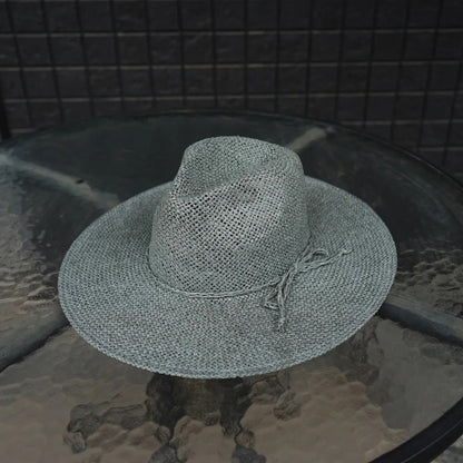 New Classical Gray Women Wide Brim Straw Panama Hat Ladies Fedora Hat Summer Beach Sun Hat