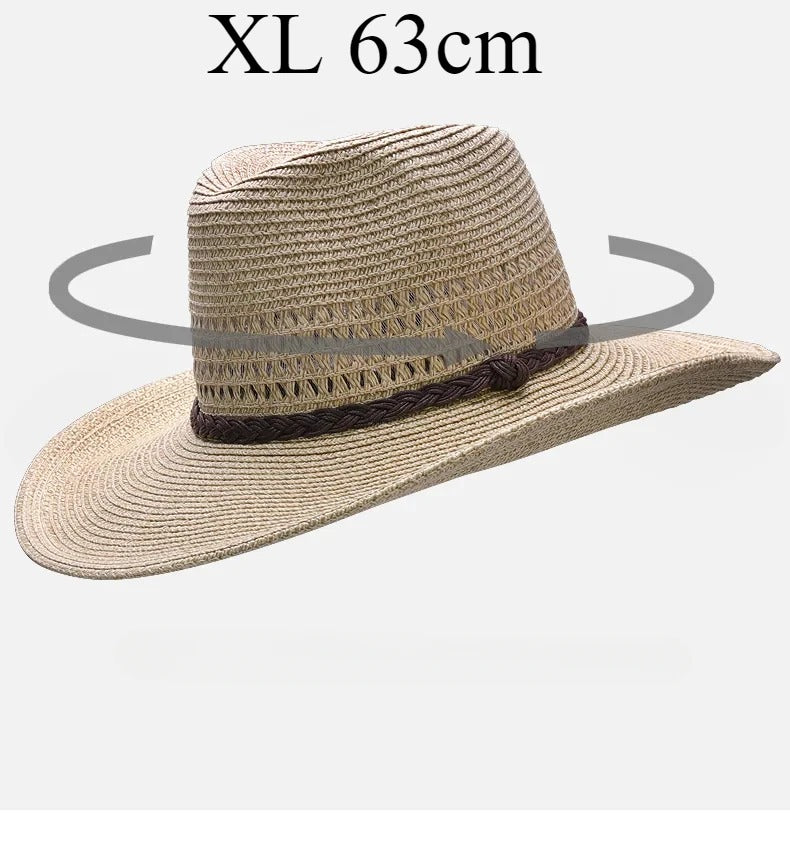 Men Big Head Straw Hat Dad Summer Large Size Sun Cap Male Wide Brim Fedora 58cm 60cm 62cm